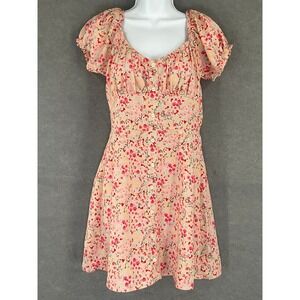 Trixxi Floral Puff Sleeve Mini Dress Sz M Floral Milkmaid Peasant Boho Coquette